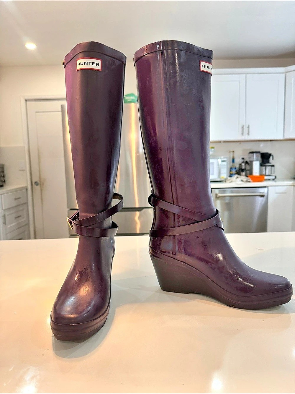 Hunter Andora Tall Wedge Rain Boots Purple💜👠